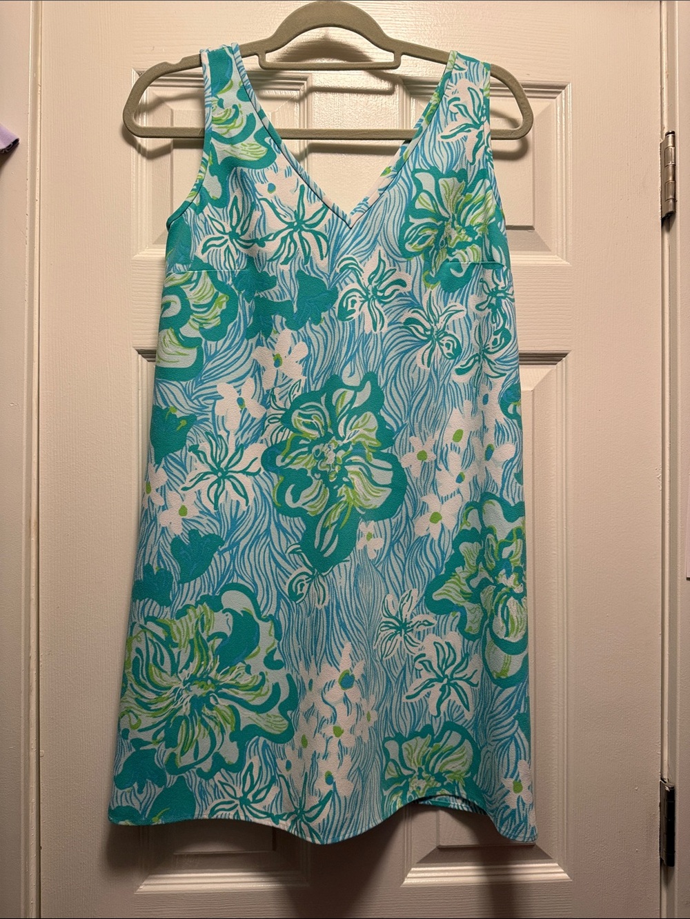 Lilly Pulitzer Turquoise & Lime Floral V-Neck Sleeveless Shift Dress size 0